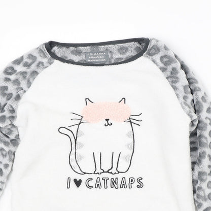 Primark Girls White Animal Print   Pyjama Top Size 9-10 Years  - cat