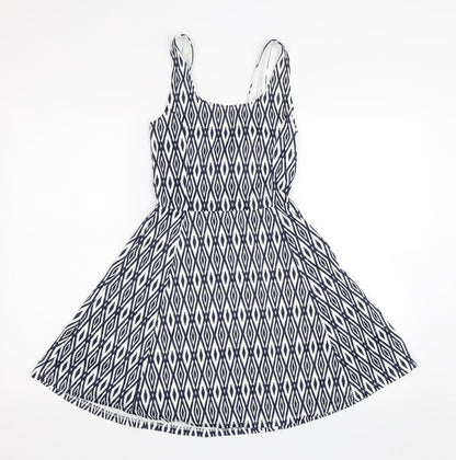 Divided Womens Blue Geometric  Skater Dress  Size 6