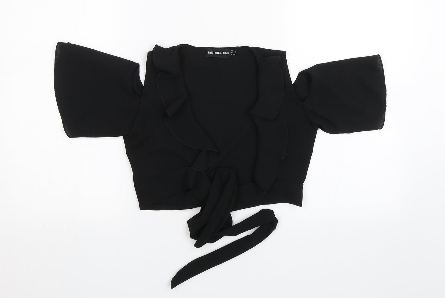 Womens UK Size 4 PRETTYLITTLETHING Black Basic Blouse