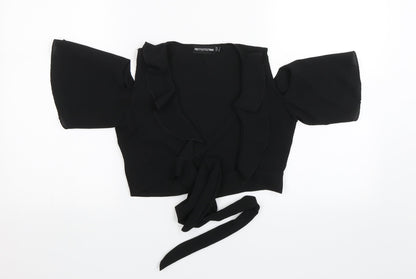 Womens UK Size 4 PRETTYLITTLETHING Black Basic Blouse