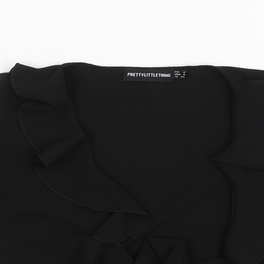 Womens UK Size 4 PRETTYLITTLETHING Black Basic Blouse