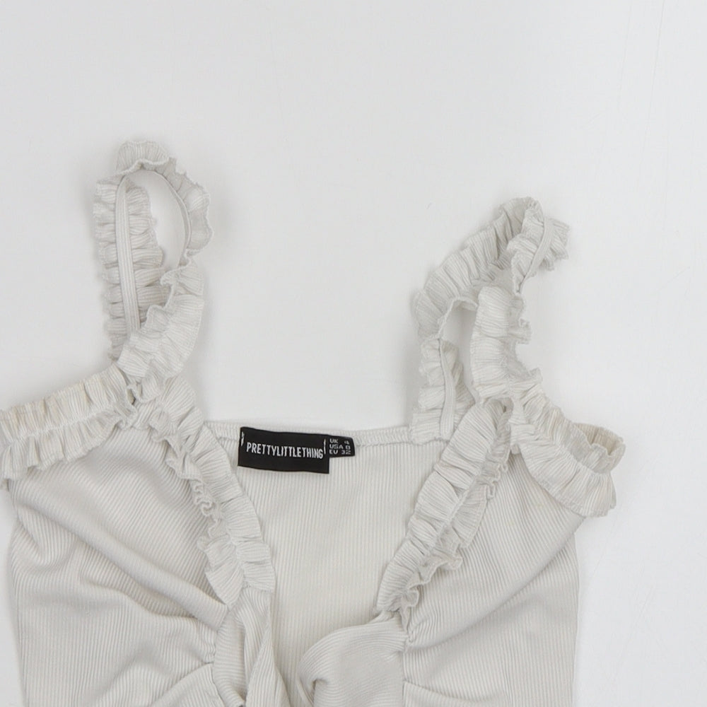 Womens UK Size 4 PRETTYLITTLETHING White Basic Blouse