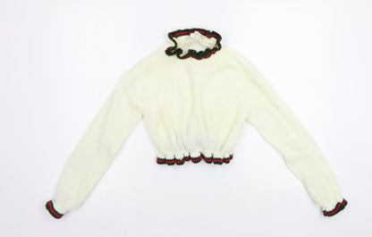 Paris Womens White Striped  Pullover Jumper Size S