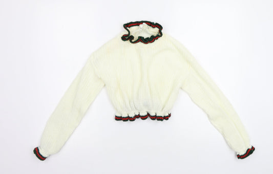 Paris Womens White Striped  Pullover Jumper Size S