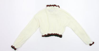 Paris Womens White Striped  Pullover Jumper Size S