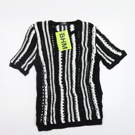 BHM Womens Black Striped  Pullover Jumper Size M