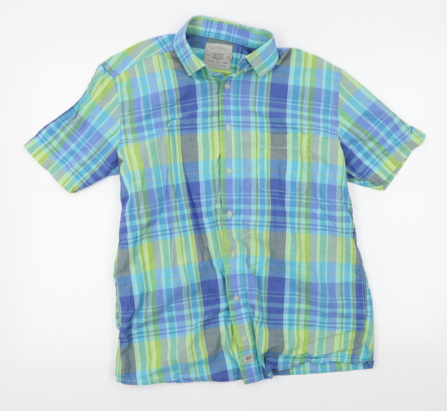 Mens UK Size M Bar Harbour Blue  Button-Up Short Sleeve Casual Shirt
