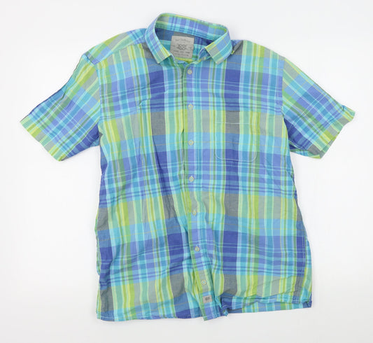 Bar Harbour Mens Blue Plaid   Button-Up Size M