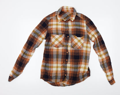 VILA Mens Orange Plaid   Button-Up Size S