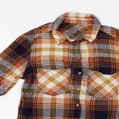 VILA Mens Orange Plaid   Button-Up Size S