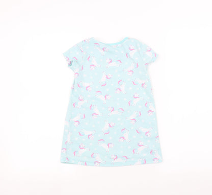 Nutmeg Girls Blue   Basic T-Shirt Size 3-4 Years  - unicorn