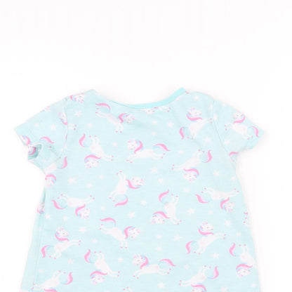 Nutmeg Girls Blue   Basic T-Shirt Size 3-4 Years  - unicorn