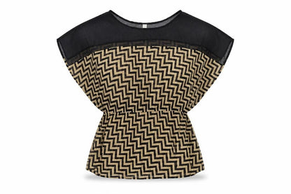 Tini Lili Womens Brown Geometric  Basic Blouse Size M
