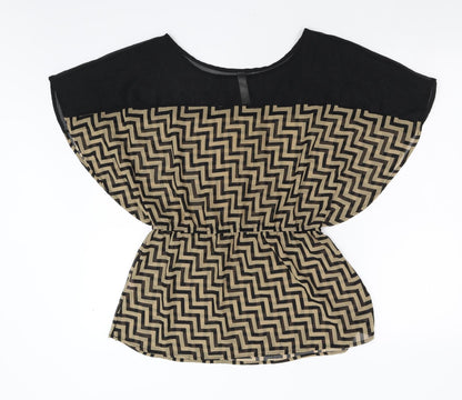 Tini Lili Womens Brown Geometric  Basic Blouse Size M