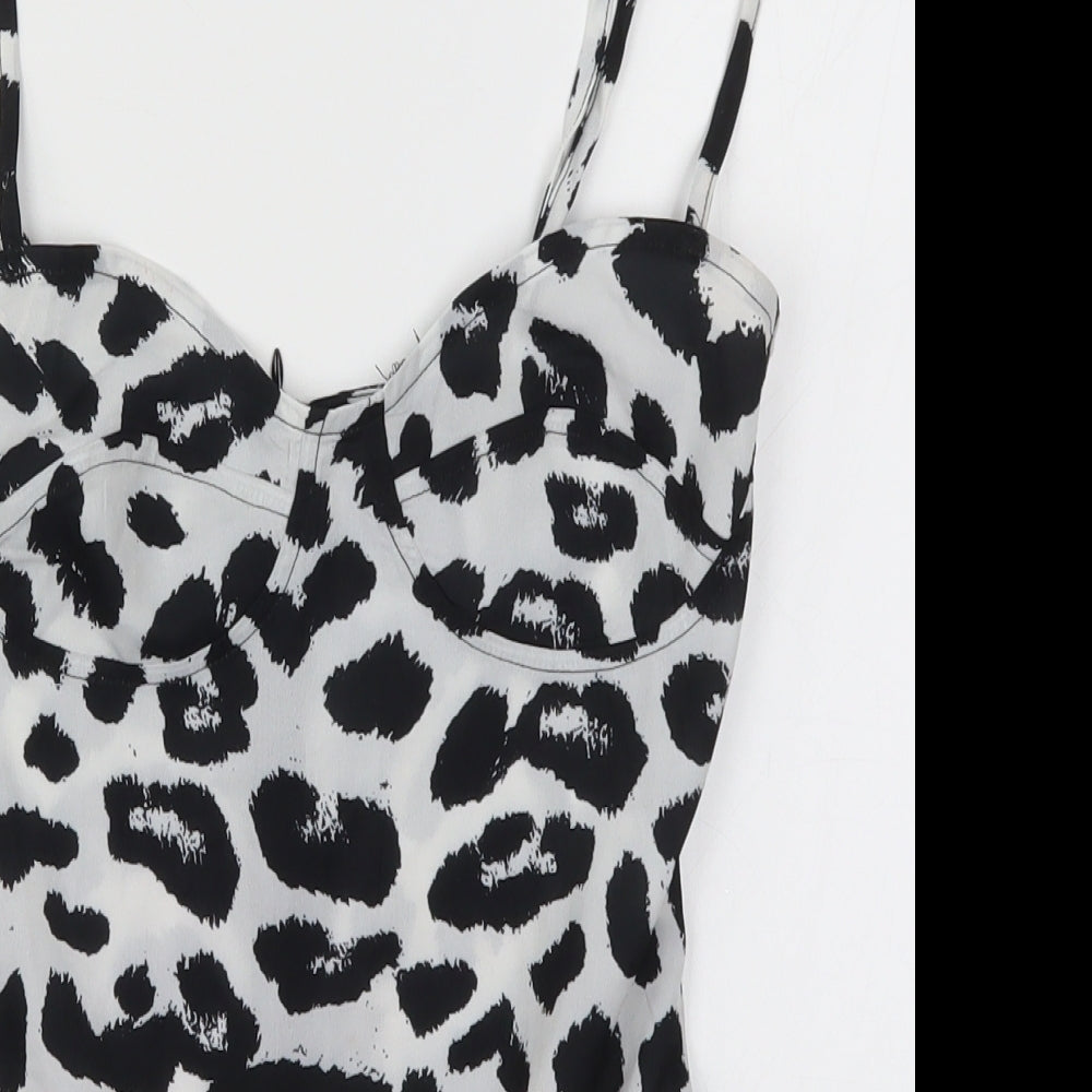PRETTYLITTLETHING Womens Black Animal Print  Bodysuit One-Piece Size 4  - Black and White