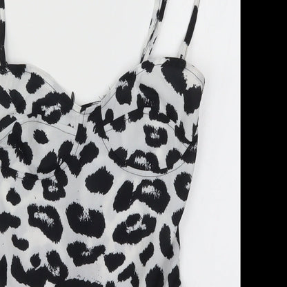 PRETTYLITTLETHING Womens Black Animal Print  Bodysuit One-Piece Size 4  - Black and White