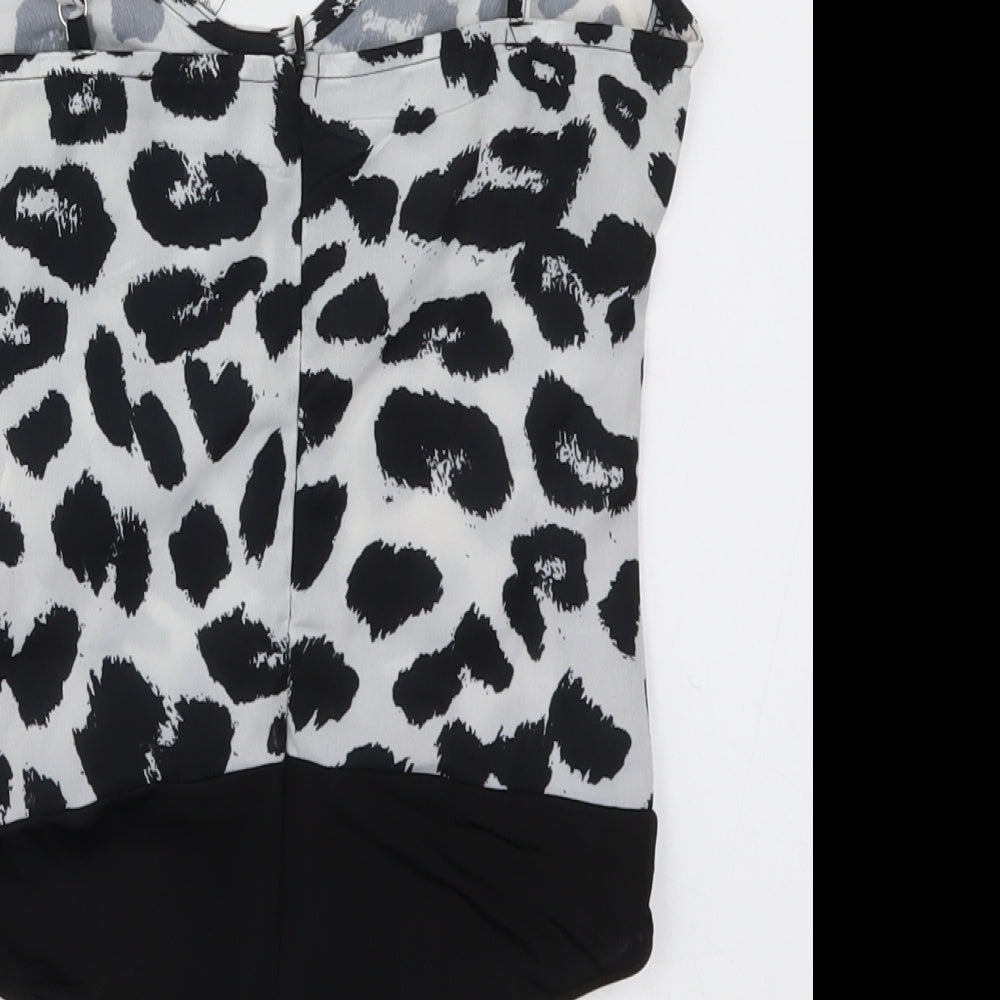 PRETTYLITTLETHING Womens Black Animal Print  Bodysuit One-Piece Size 4  - Black and White