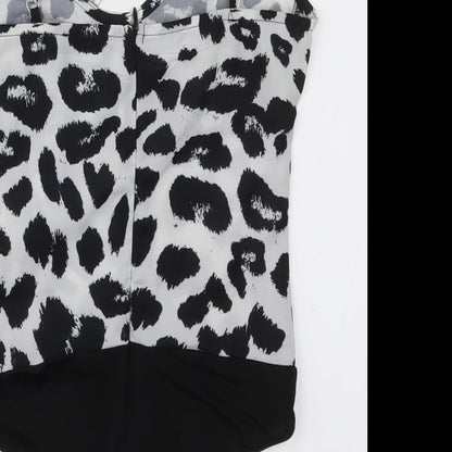 PRETTYLITTLETHING Womens Black Animal Print  Bodysuit One-Piece Size 4  - Black and White