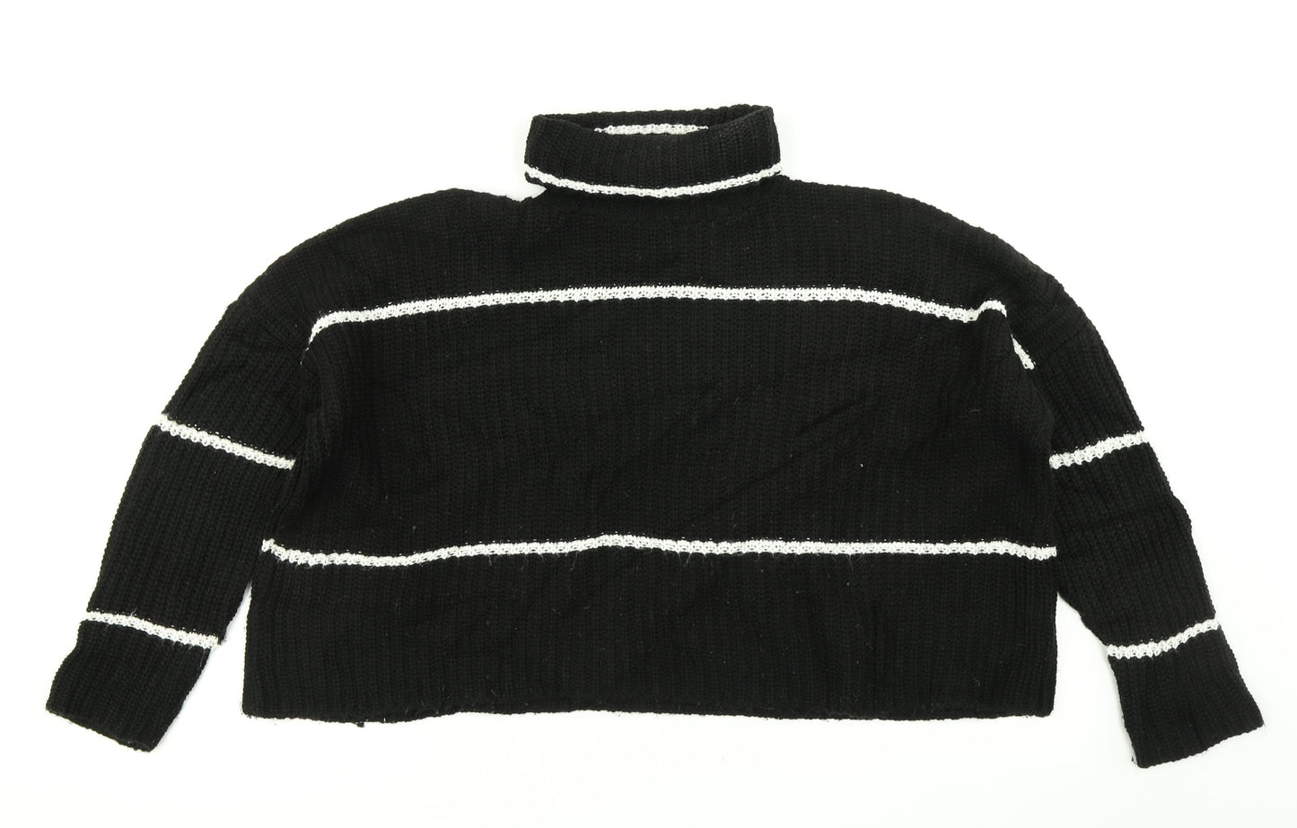 Boohoo Womens Black Striped Knit Pullover Jumper Size 10  - Cropped