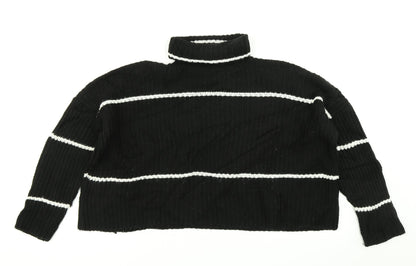 Boohoo Womens Black Striped Knit Pullover Jumper Size 10  - Cropped