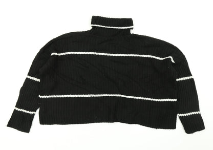 Boohoo Womens Black Striped Knit Pullover Jumper Size 10  - Cropped