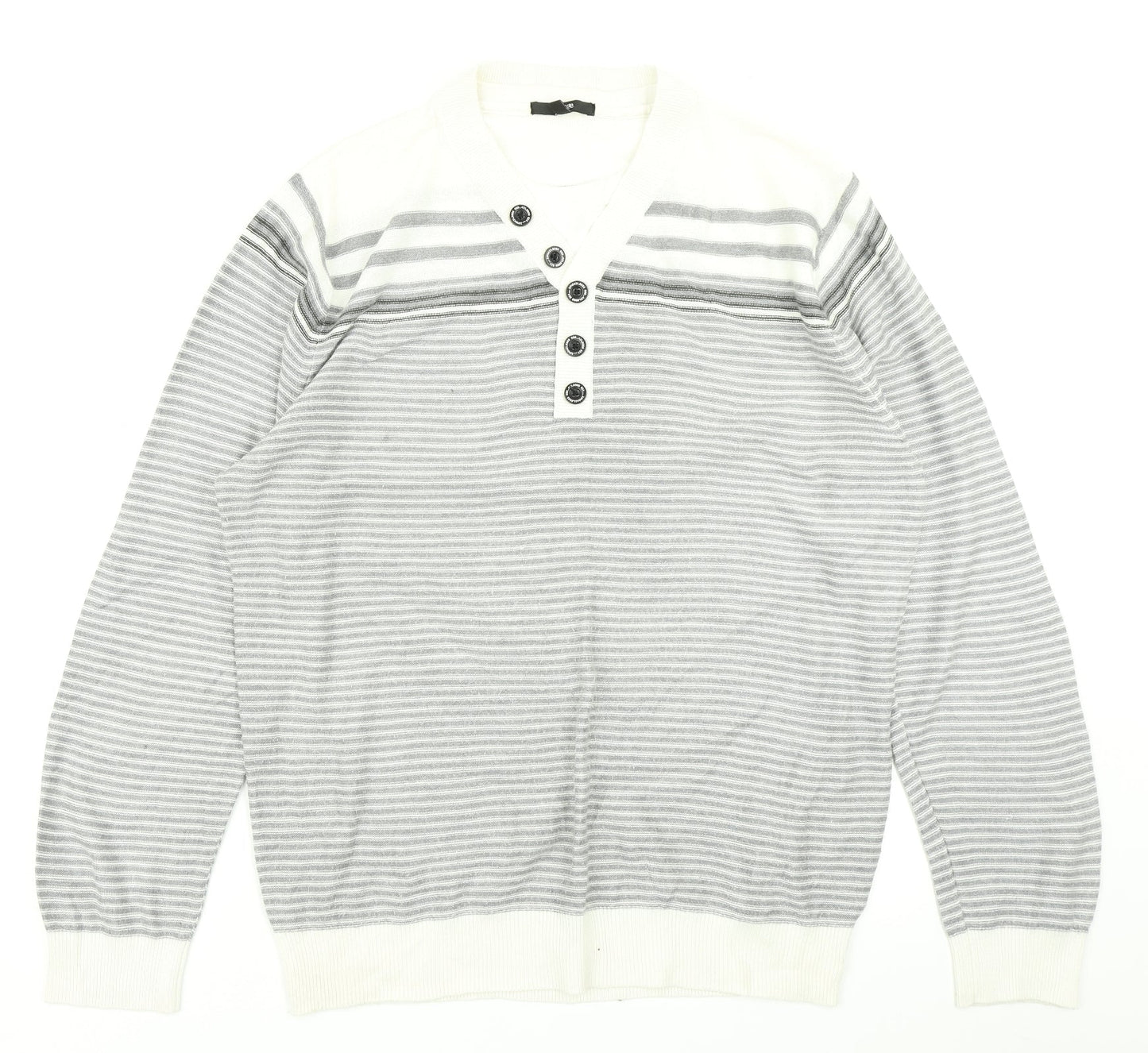 George Mens Grey Striped Knit Pullover Jumper Size L