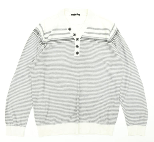 George Mens Grey Striped Knit Pullover Jumper Size L