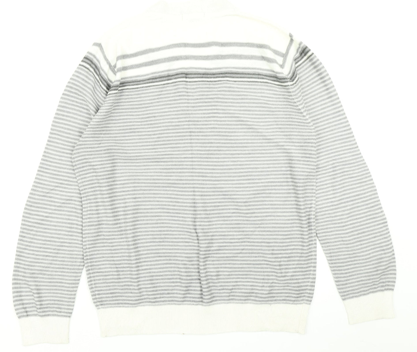 George Mens Grey Striped Knit Pullover Jumper Size L