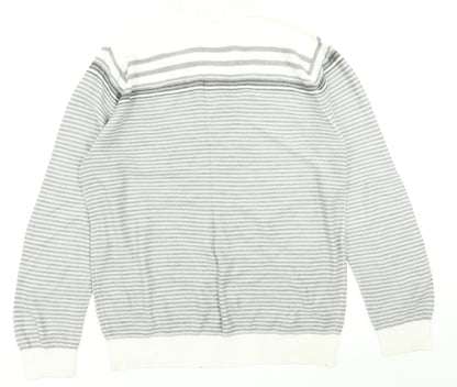 George Mens Grey Striped Knit Pullover Jumper Size L