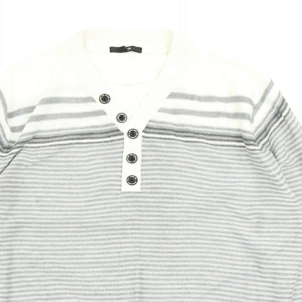 George Mens Grey Striped Knit Pullover Jumper Size L