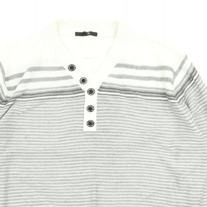 George Mens Grey Striped Knit Pullover Jumper Size L