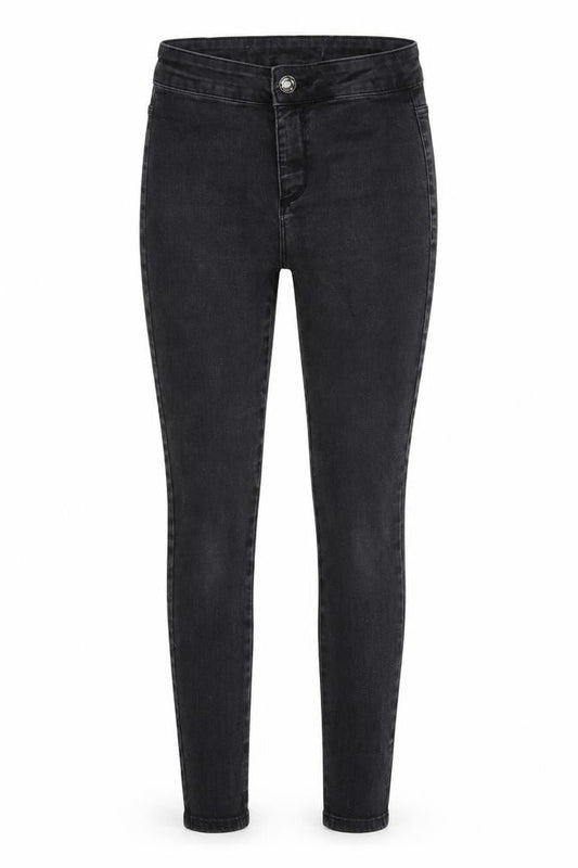 Front view of Miss Selfridge women’s black denim skinny jeans, size UK 8, 23-inch leg