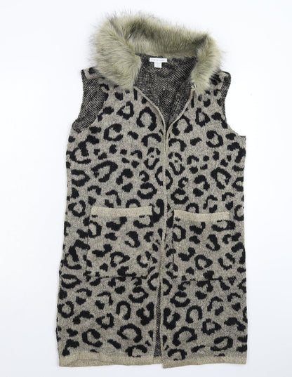 Primark Girls Beige Animal Print Knit Gilet Coatigan Size 14-15 Years