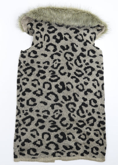 Primark Girls Beige Animal Print Knit Gilet Coatigan Size 14-15 Years