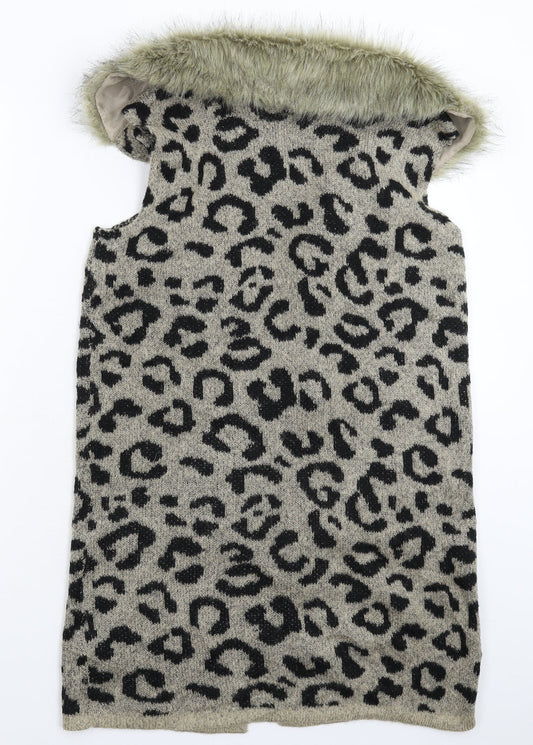 Primark Girls Beige Animal Print Knit Gilet Coatigan Size 14-15 Years