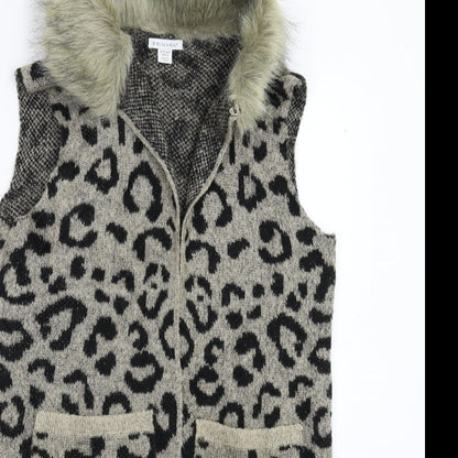 Primark Girls Beige Animal Print Knit Gilet Coatigan Size 14-15 Years