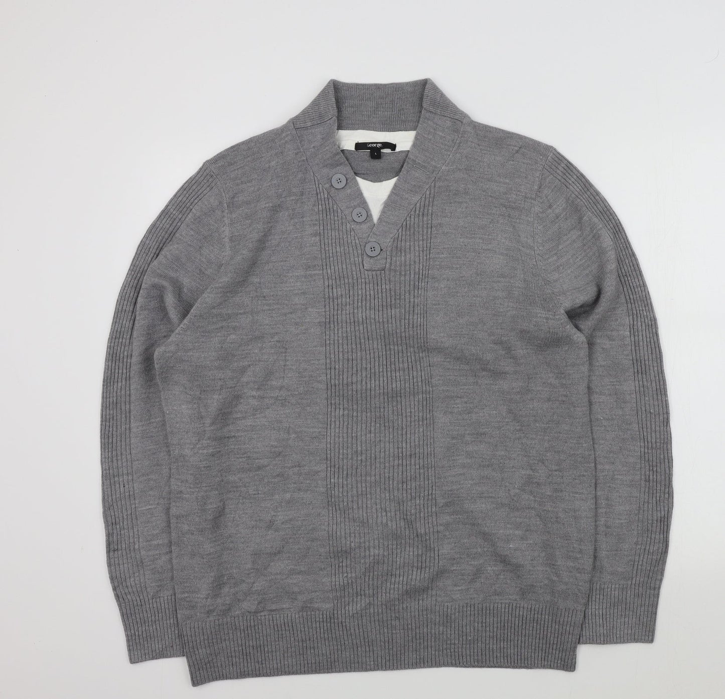 George Mens Grey   Pullover Jumper Size L  - t-shirt neck