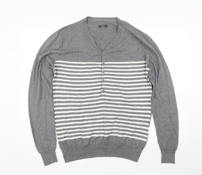 SCOUT Mens Grey Striped  Pullover Jumper Size L