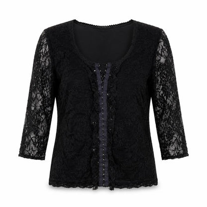 SF Collection  Womens Black Floral Lace Basic Blouse Size 12