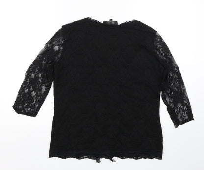 SF Collection  Womens Black Floral Lace Basic Blouse Size 12