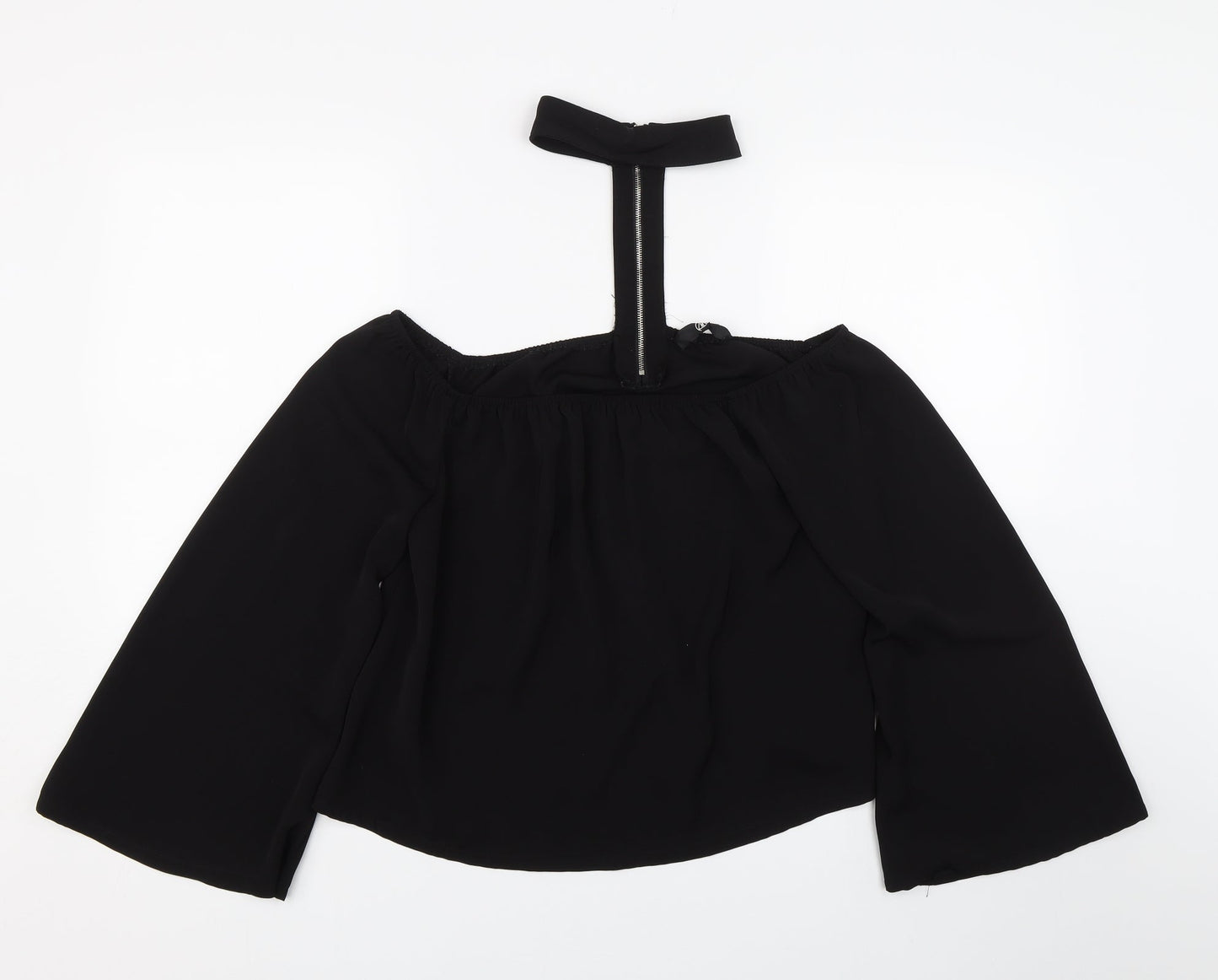 Womens UK Size 10 Missguided Black Cropped T-Shirt