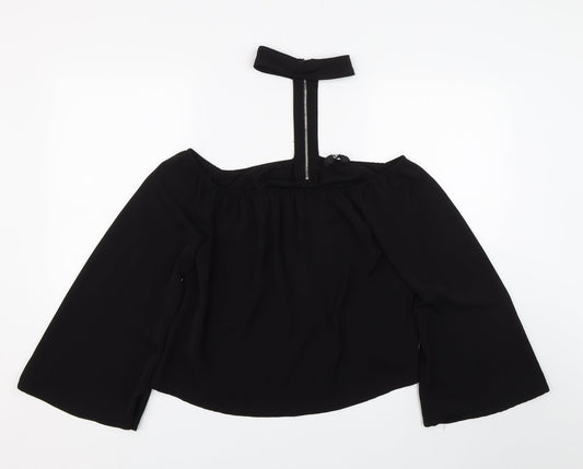 Womens UK Size 10 Missguided Black Cropped T-Shirt