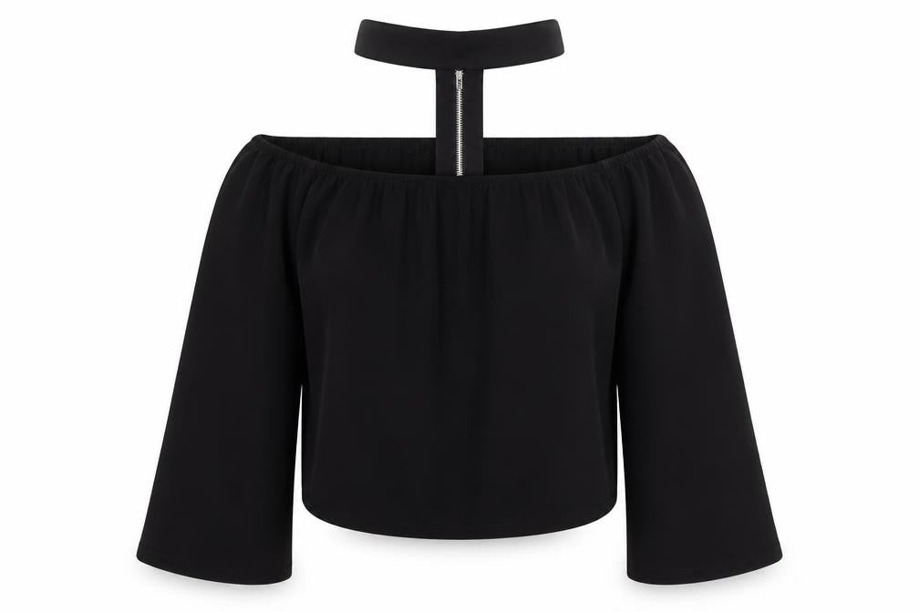 Womens UK Size 10 Missguided Black Cropped T-Shirt