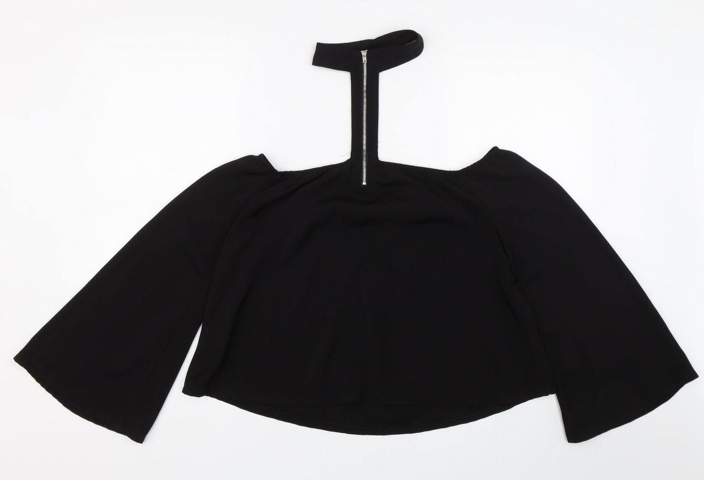 Womens UK Size 10 Missguided Black Cropped T-Shirt