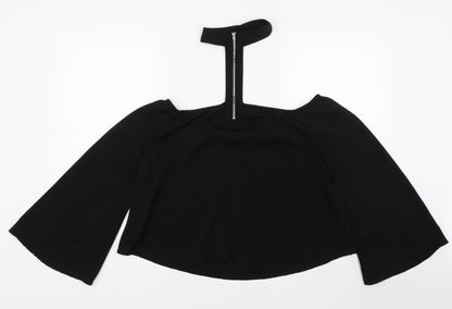 Womens UK Size 10 Missguided Black Cropped T-Shirt