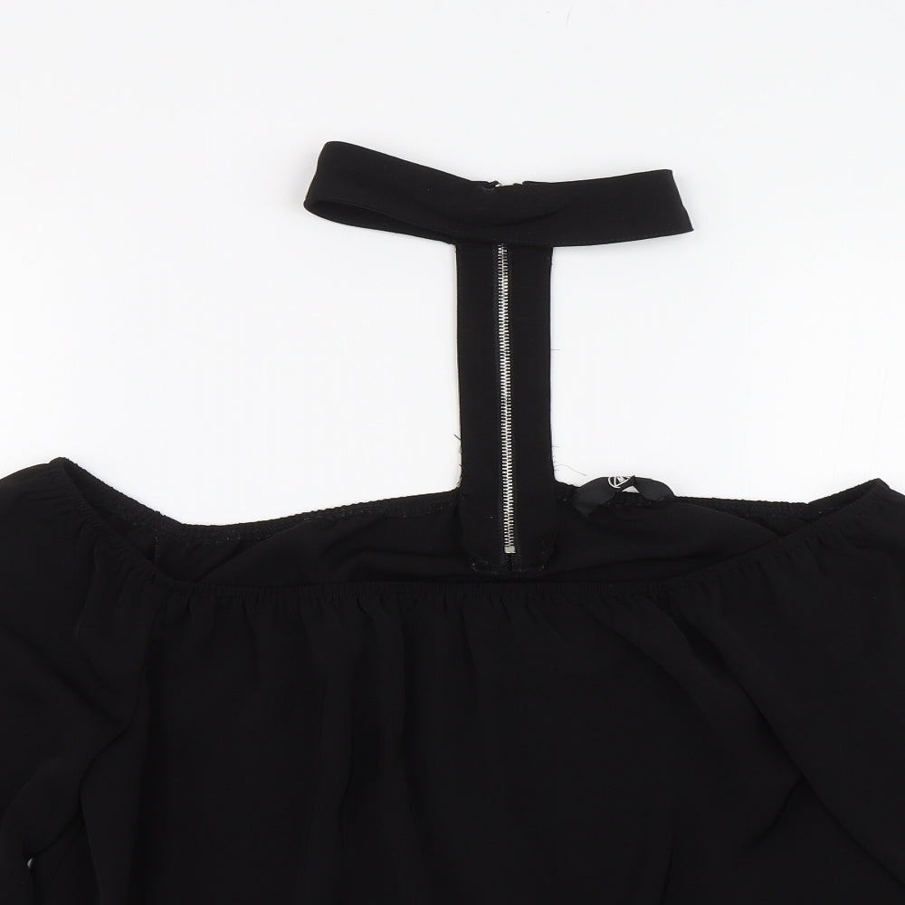 Womens UK Size 10 Missguided Black Cropped T-Shirt