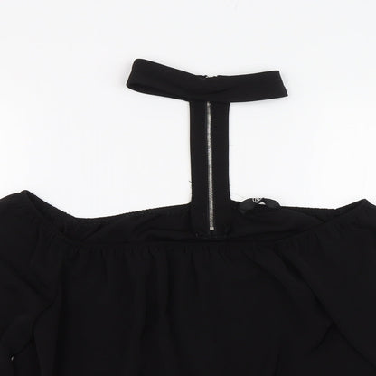 Womens UK Size 10 Missguided Black Cropped T-Shirt