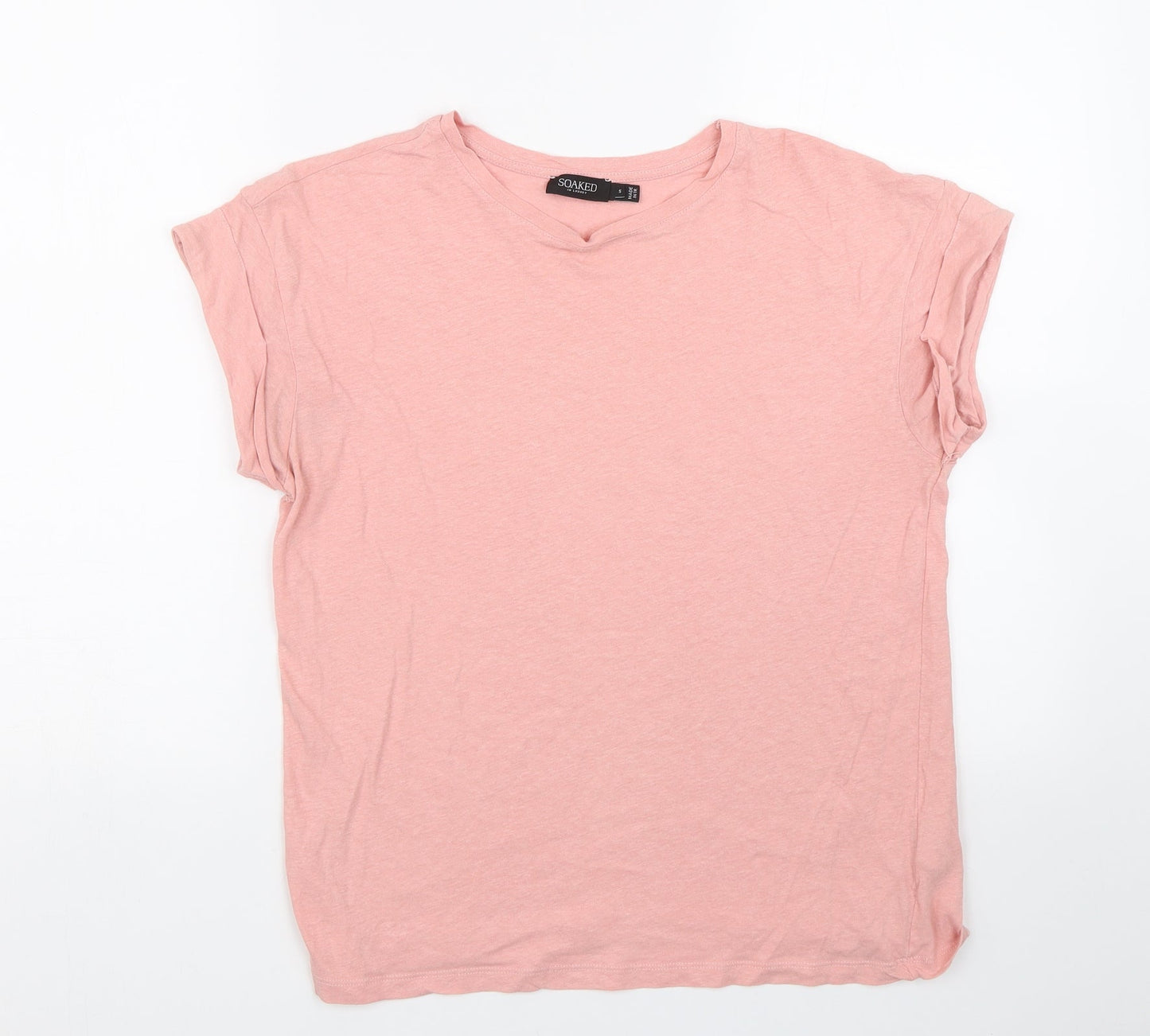 Womens UK Size S Soaked Pink Basic T-Shirt
