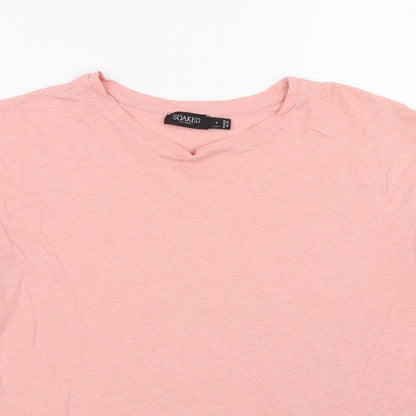 Womens UK Size S Soaked Pink Basic T-Shirt