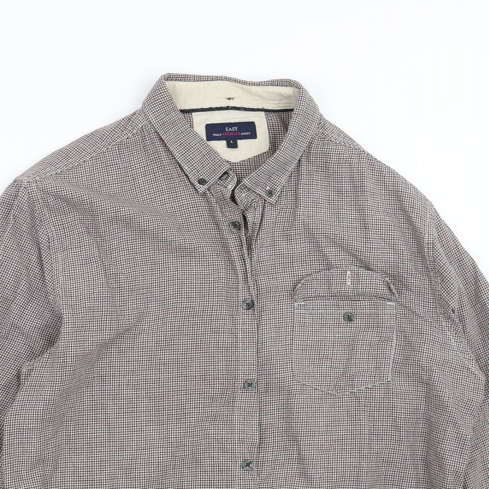 Mens UK Size L Easy Red  Button-Up Long Sleeve Casual Shirt